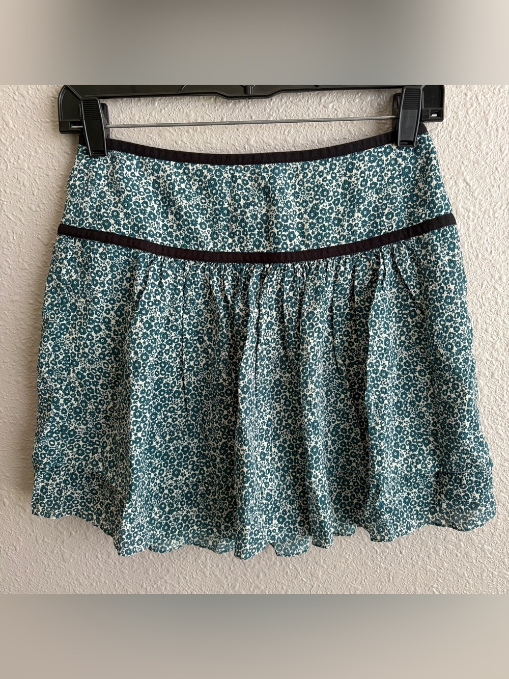 Burberry Brit 100% Silk Mini Skirt Green Ditsy Floral Cottagecore